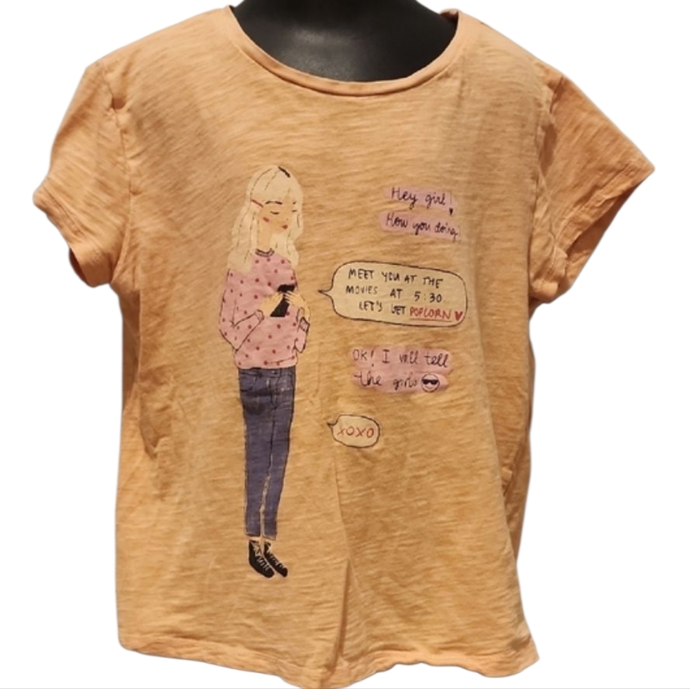 ZARA Kids Orange Texting Girl Light Weight T-Shirt Size 8
